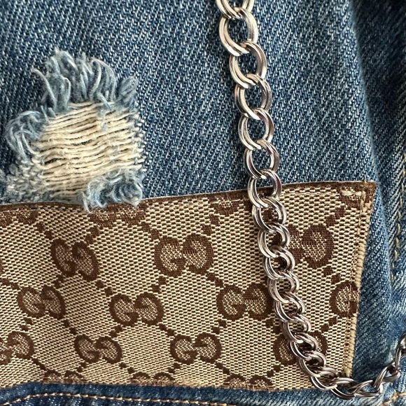 Very Rare 90s LEVI'S Denim Trucker  Hippie Grunge Jacket Patch and Chains, L. - Picture 12 of 16